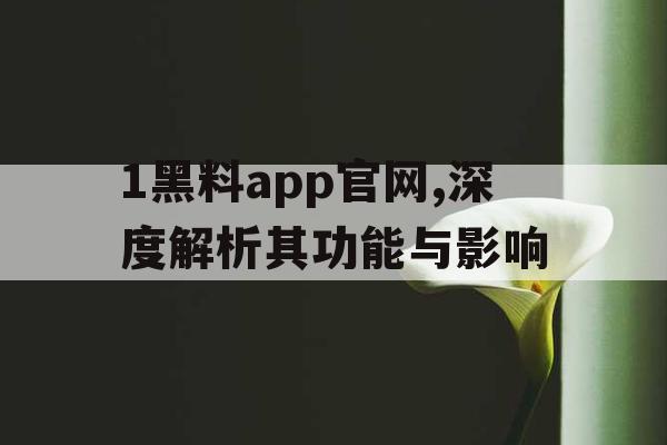1黑料app官网,深度解析其功能与影响