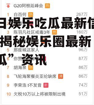 今日娱乐吃瓜最新信息网,揭秘娱乐圈最新“吃瓜”资讯